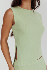 Rossana Asymmetric Hem Keyhole Top Sage
