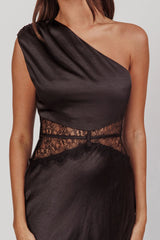Tarly Lace Waist One-Shoulder Maxi Dress Black