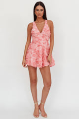 Lavalle Criss-Cross Embellished Mini Dress Pink