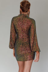 La Discotheque Long Sleeve Sequin Mini Dress Navy