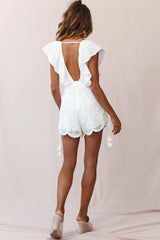 Kipper V-Neck Scalloped Romper White