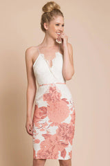 Isla Floral Bodycon Dress White Orange