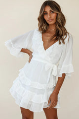 Time Will Tell Angel Sleeve Frill Detail Dress White