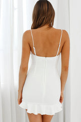 Aces Cami Strap Ruffle Hem Mini Bodycon Dress White