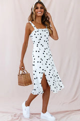 Magdalene Frill Strap A-Line Midi Dress White