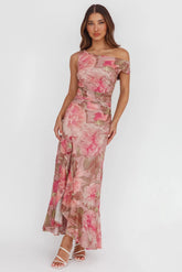 Moonlit Magic Asymmetric Neckline Maxi Dress Floral Blush