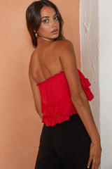 Meet Me At Sunset Frill Trim Bandeau Top Red