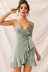 Laural Faux Wrap Ruffle Hem Dress Olive