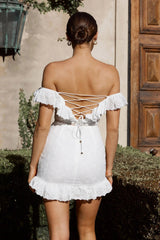 Sweet Melody Sweetheart Neckline Off-Shoulder Dress Lace White