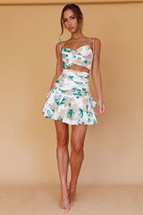 Janene Tied Shoulder Crop Top White/Olive