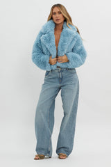St Moritz Notch Lapel Fur Jacket Blue