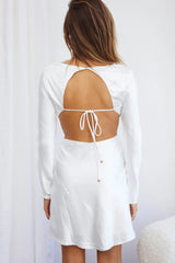 Northern Lights Long Sleeve Open Back Satin Mini Dress Ivory