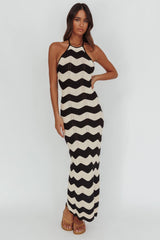 Yelena Halter Neck Knit Maxi Dress Zig-Zag Cream
