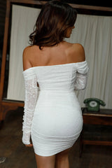 Moonrise Off-Shoulder Long Sleeve Dress Lace White