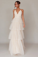 Seylah Tiered Frill Maxi Dress Glitter Cream