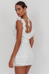 Sweet Saturday Tied Bust Ruffle Mini Dress White
