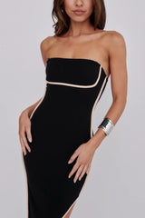 October Strapless Piping Midi Dress Black