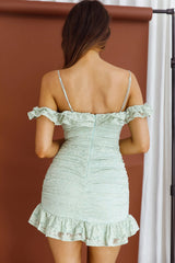 Matilda Frill Trim Lace Overlay Gold Bead Dress Floral Mint