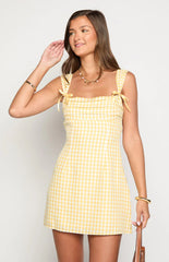 Layla Yellow Gingham Tie Back Mini Dress