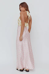 Lavara Halterneck Maxi Dress Checker Pink