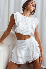 Wild And Free Pintuck Pleat And Layered Ruffle Shorts White