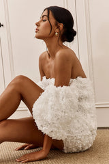 Vive La Rose Off-Shoulder Embellished Mini Dress Off White