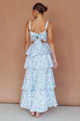 Provence Bloom Tiered Midi Dress Floral Blue