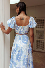 The Moment Puff Sleeve Crop Top Floral Blue