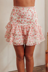Loveletters High Waist Ruffle Mini Skirt Floral Pink