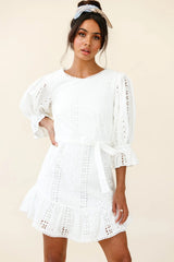 Sweet Sunshine Cut-Out Back Embroidery Dress White