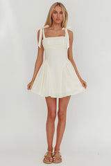 Morgana Tied Shoulder Applique Mini Dress White
