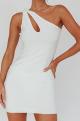 Malaga One-Shoulder Keyhole Mini Dress Off White
