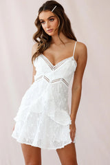 Lullaby Circle Lace Trim Fluted Hem Dress White