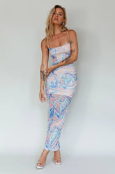 Love In Miami Lace-Up Back Midi Dress Swirl Blue