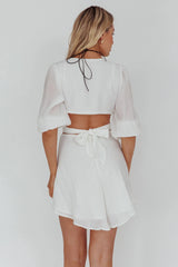 Sunshine Sweetie Cut-Out Waist Tie Feature Mini Dress White