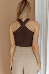 Kansas Crossover Neck Knit Top Brown