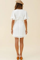 Hastings Angel Sleeve Faux Wrap Dress White