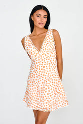 Miss Divine V-Neck Sun Dress Flower Tangerine