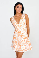 Miss Divine V-Neck Sun Dress Flower Tangerine