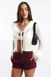 White Top Faux Fur Neckline And Cuff