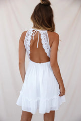 Maple Embroidered Trim Halterneck Dress White
