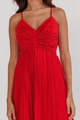 Spoken For Accordion Pleat Midi Dress Red
