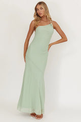 We Belong Together One-Shoulder Buckle Maxi Dress Mint