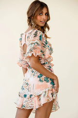 My Belle Cut-Out Detail Frill Accent Dress Floral Print Orange
