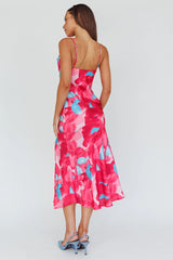 Well Versed Pleated Bust Front Split Dress Flora Pink