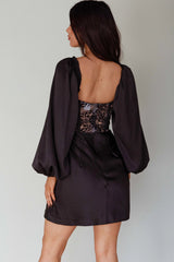 Trophy Long Sleeve Lace Bodice Mini Dress Black