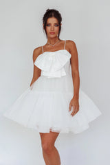 True Wish Bow Tulle Mini Dress White