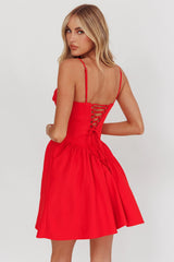Star Signs Lace-Up Back Mini Dress Red
