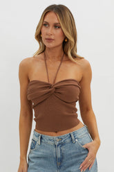 Solitude Twist Bust Knit Top Brown