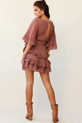 Time Will Tell Angel Sleeve Frill Detail Dress Antique Rose